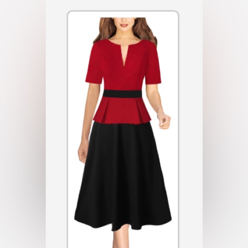 NWT VFSHOW Womens Colorblock Peplum Front Zipper A-Line Midi Dress Size Small